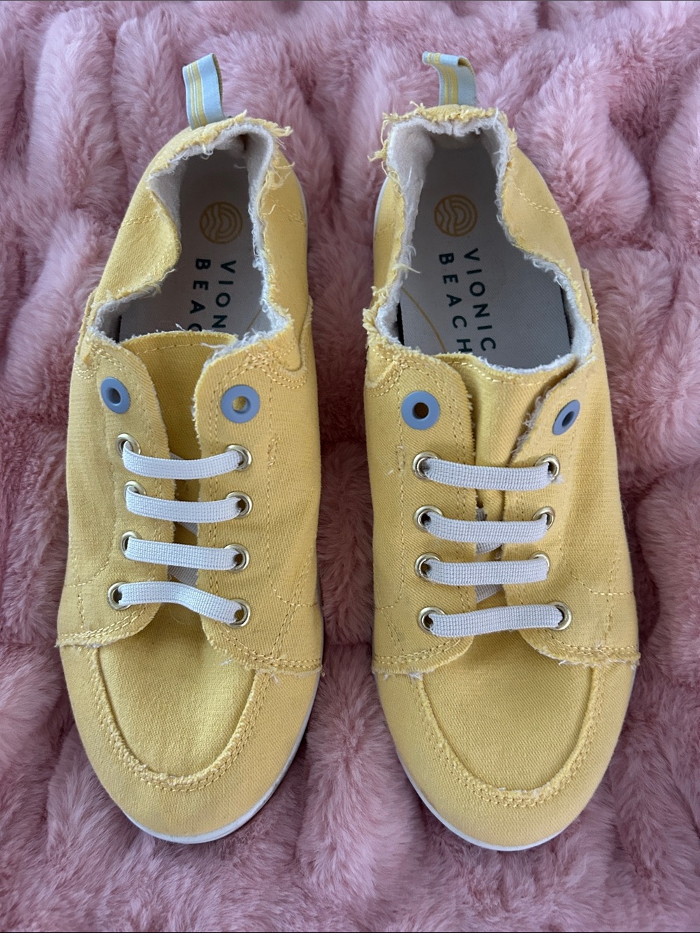 Vionic Women’s Yellow Canvas Slip-On Sneakers with Elastic Laces